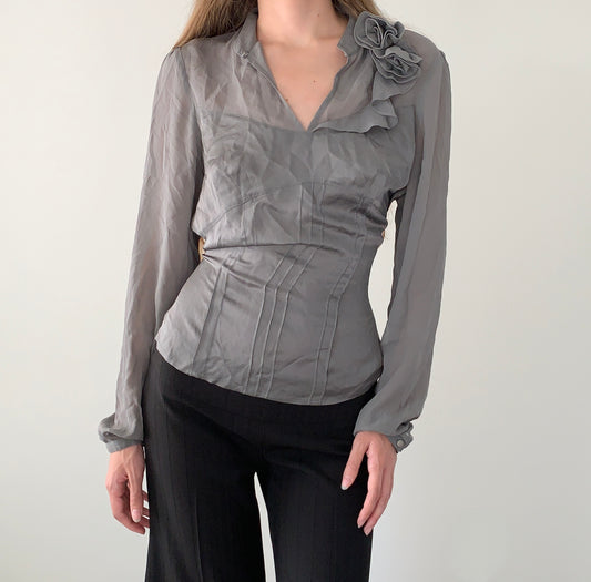 Mexx 100% silk boho rosette blouse