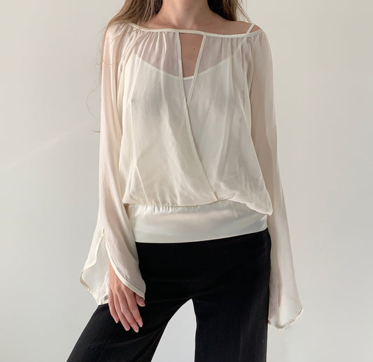 Marciano 100% silk boho ivory blouse