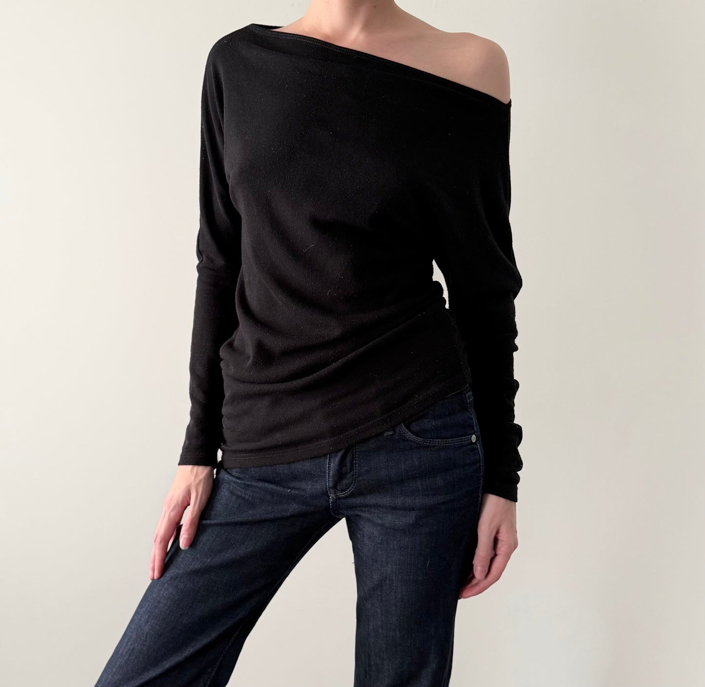 Vintage asymmetrical slouchy boat neck top