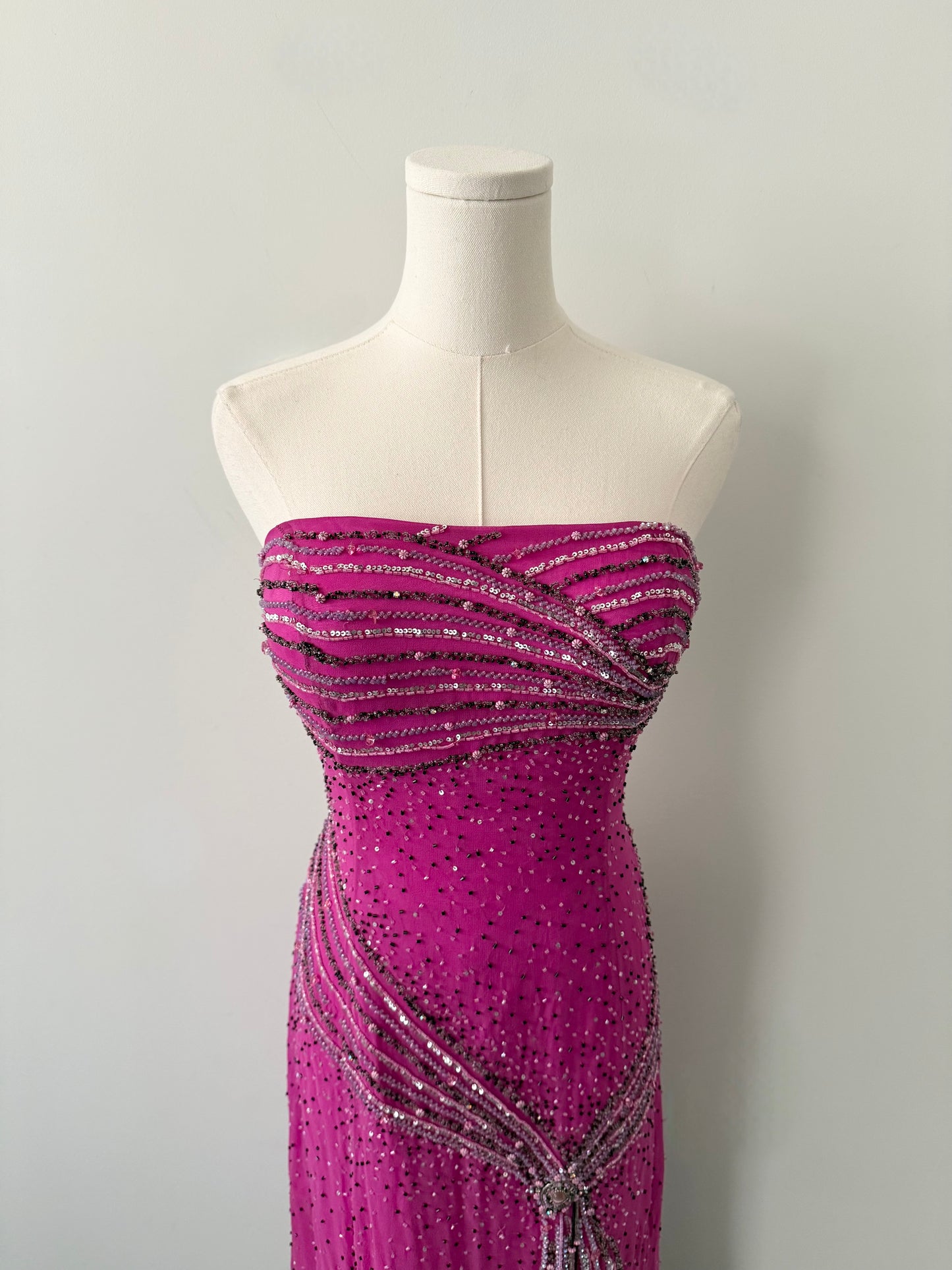 Hannah S 100% silk beaded maxi dress