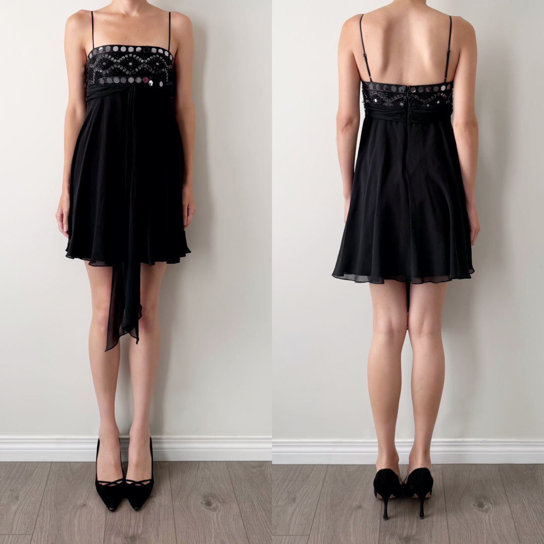 BCBGMAXAZRIA 100% Silk Mirror sequin Babydoll Mini Dress