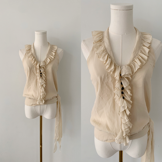 BCBG 100% silk boho ruffle halter top
