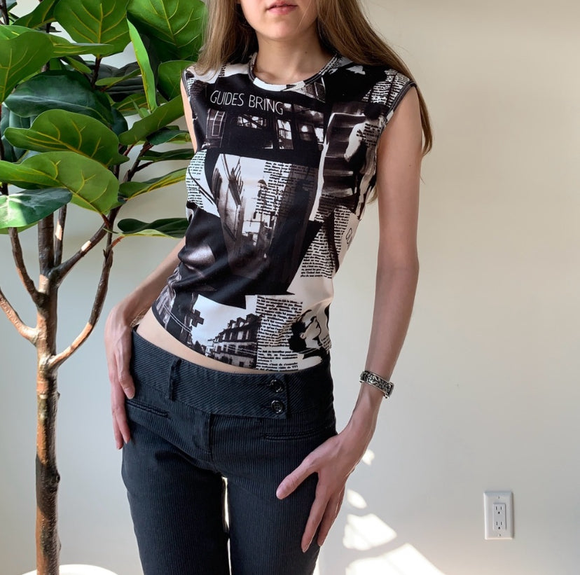 True vintage Paris Newspaper print top