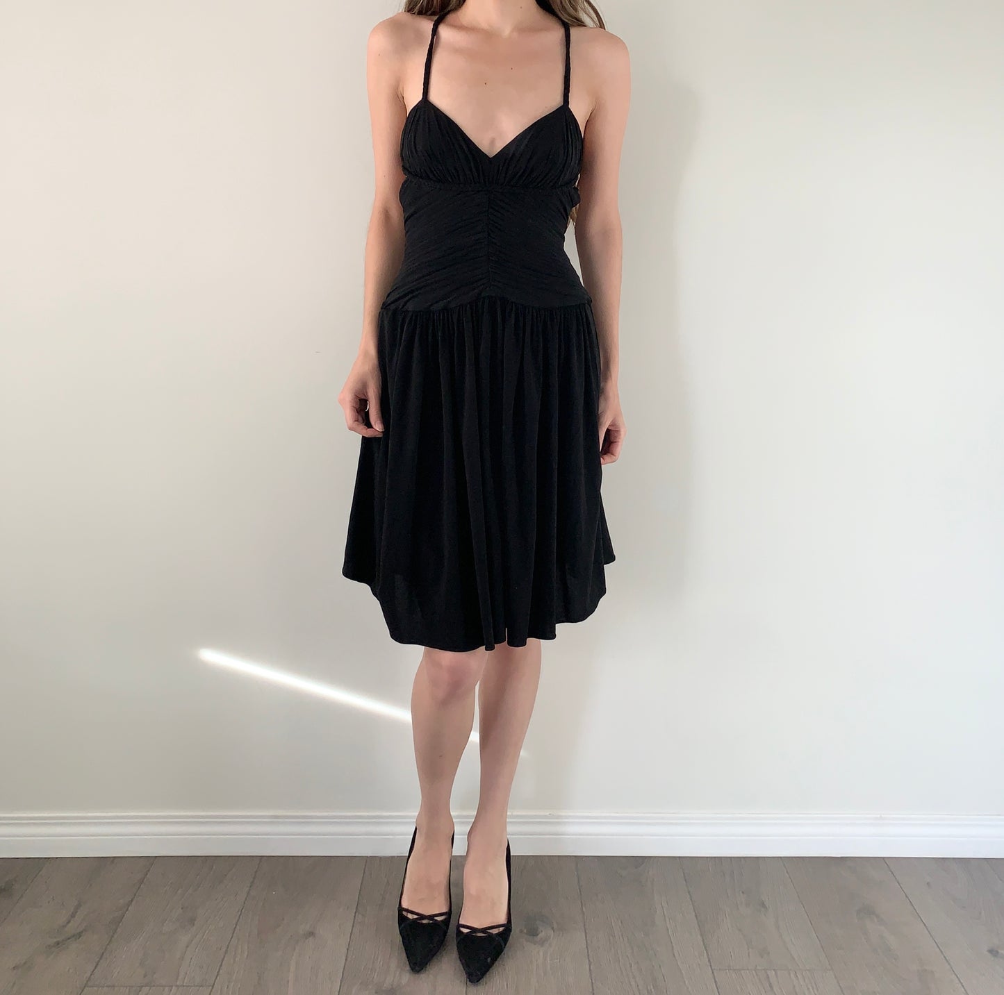 BCBG black low back midi dress