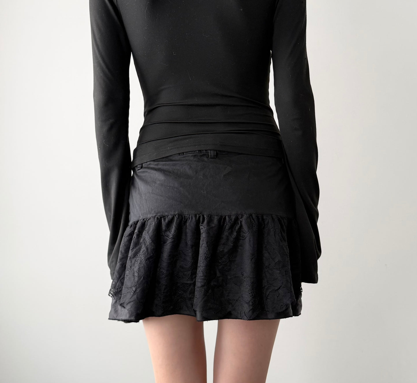 Buffalo David Bitton Black Lace Silk Trim Mini Skirt