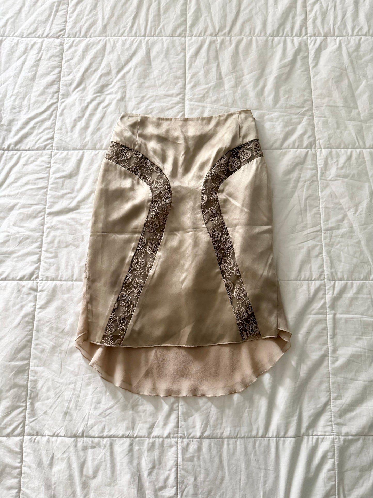 moda international 100% silk embroidered midi skirt