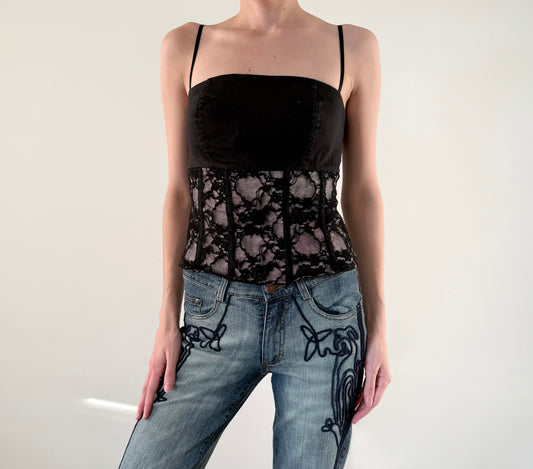 Rinascimento black and pink lace corset