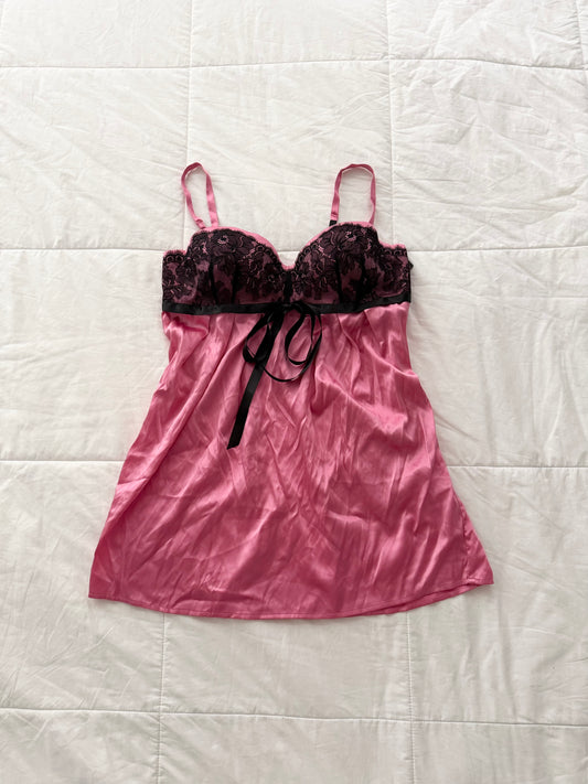 Lisa's Folly pink 93% silk lace babydoll bustier
