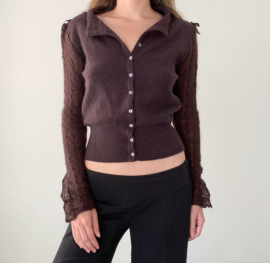 Womn wool blend brown cardigan