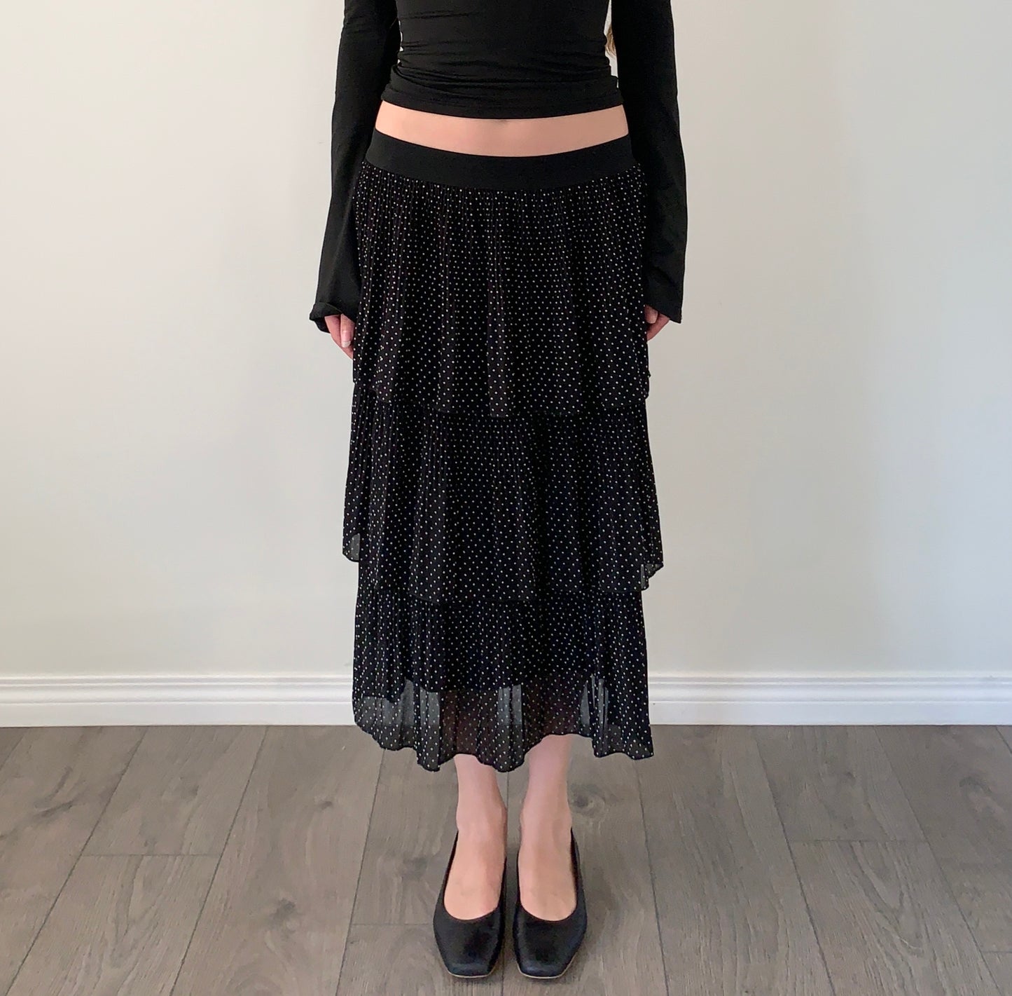 Made in Italy tiered polka dot midi skirt