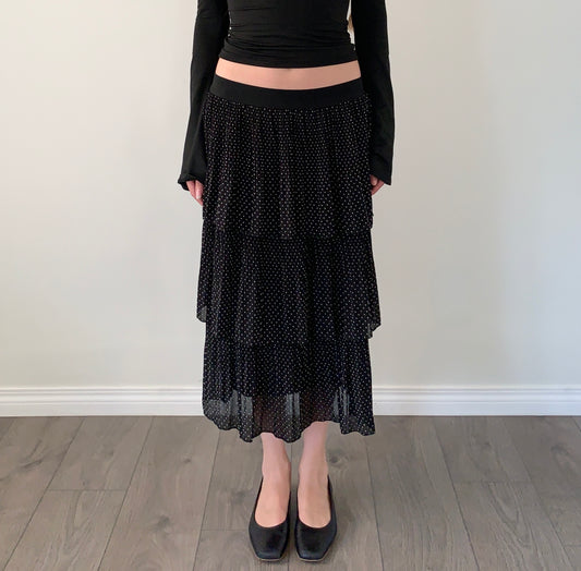Made in Italy tiered polka dot midi skirt