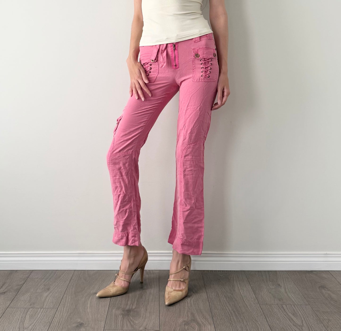 Da-Nang Pink 100% Silk Lace-Up Flared cargo’s
