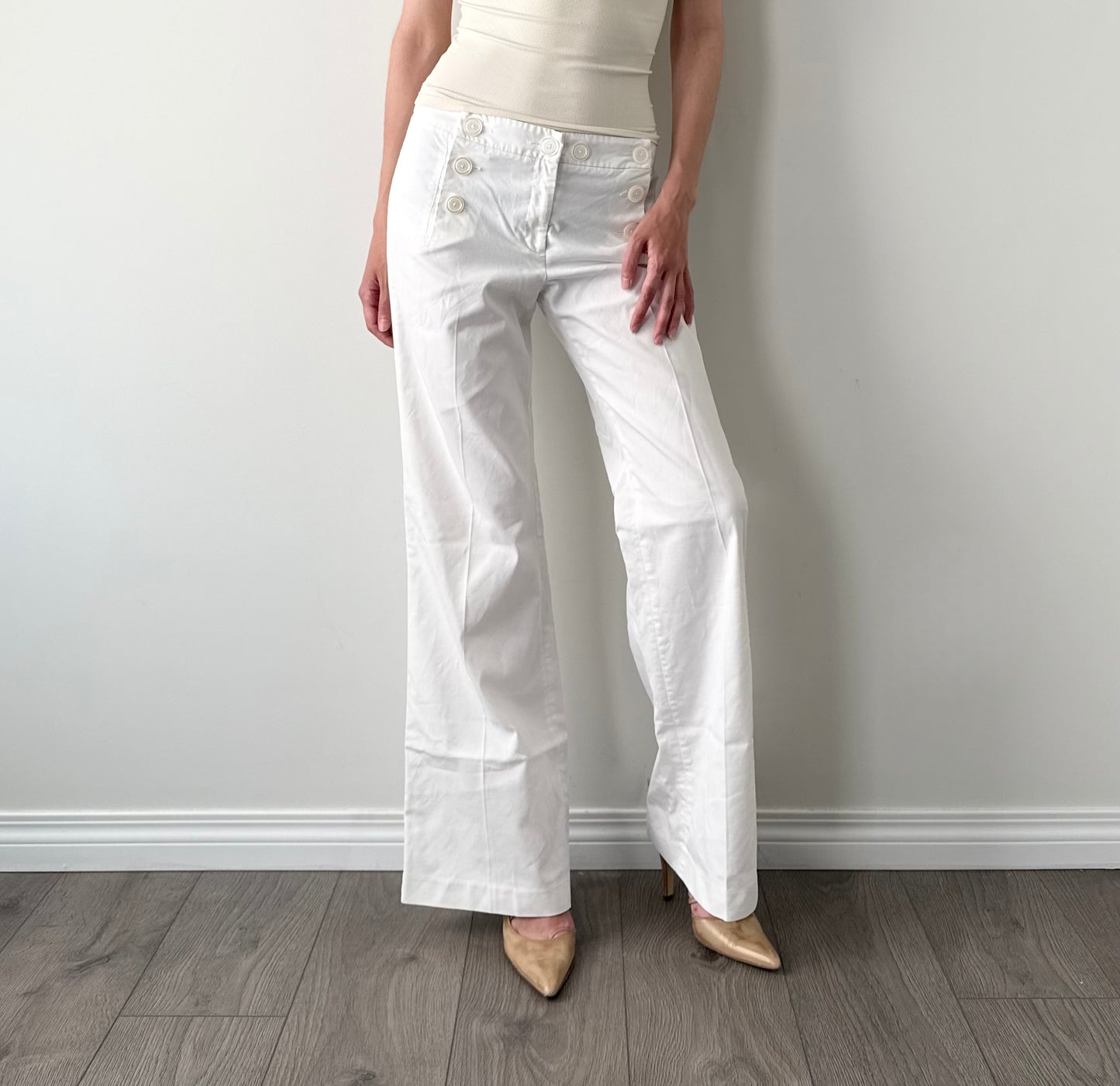 H&M cotton white sailor wide leg trousers
