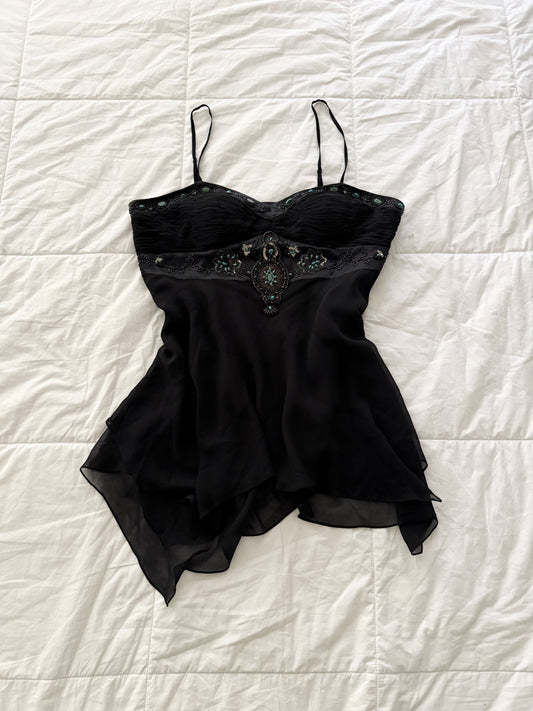 Simon Chang 100% Silk Beaded Handkerchief Camisole