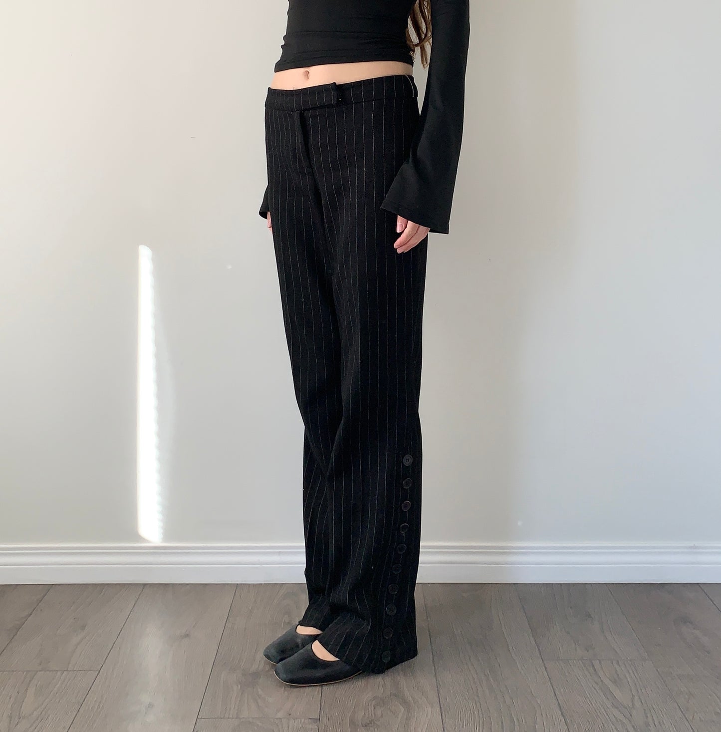 Vintage pinstripe wide leg button trousers