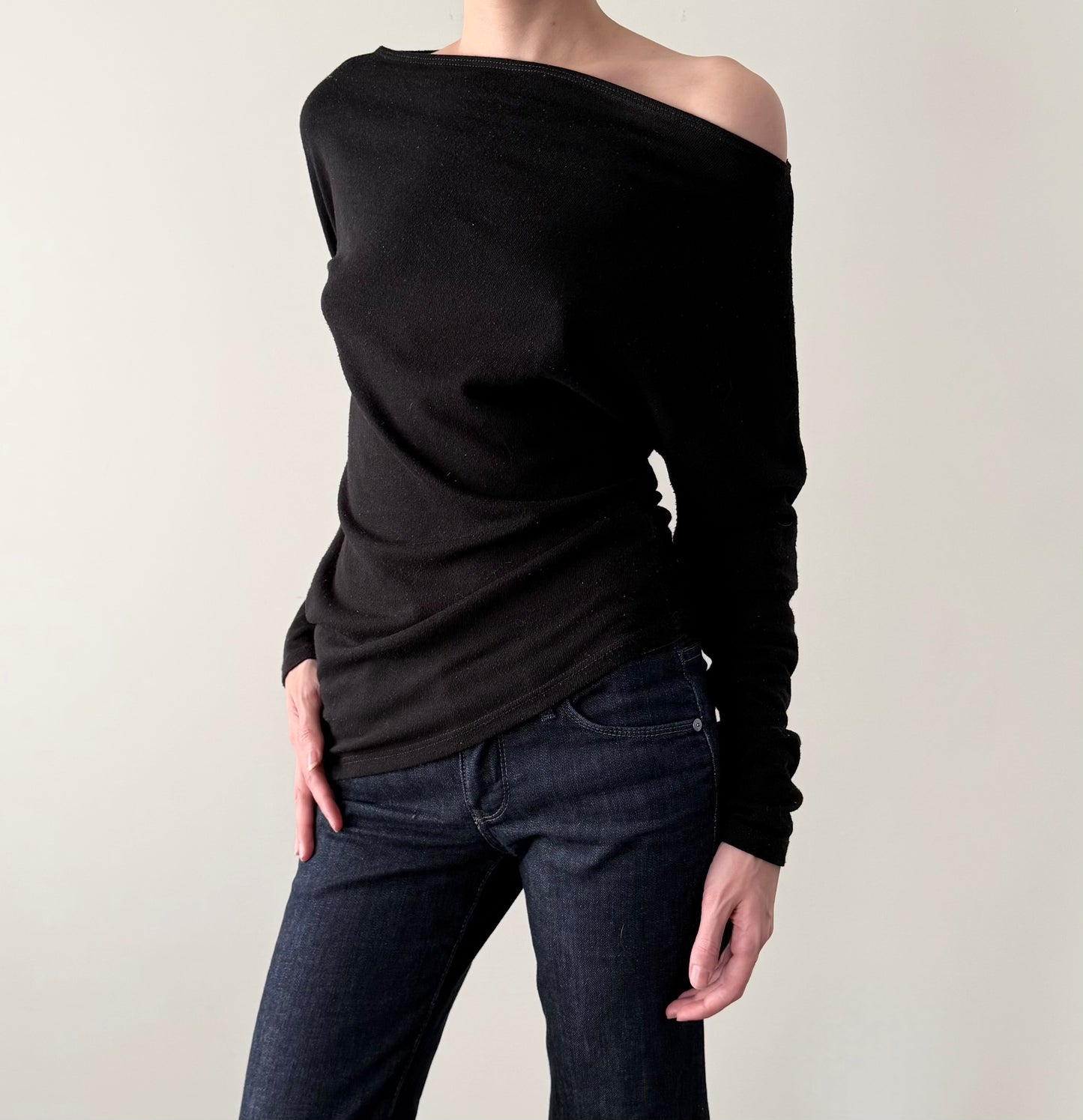 Vintage asymmetrical slouchy boat neck top