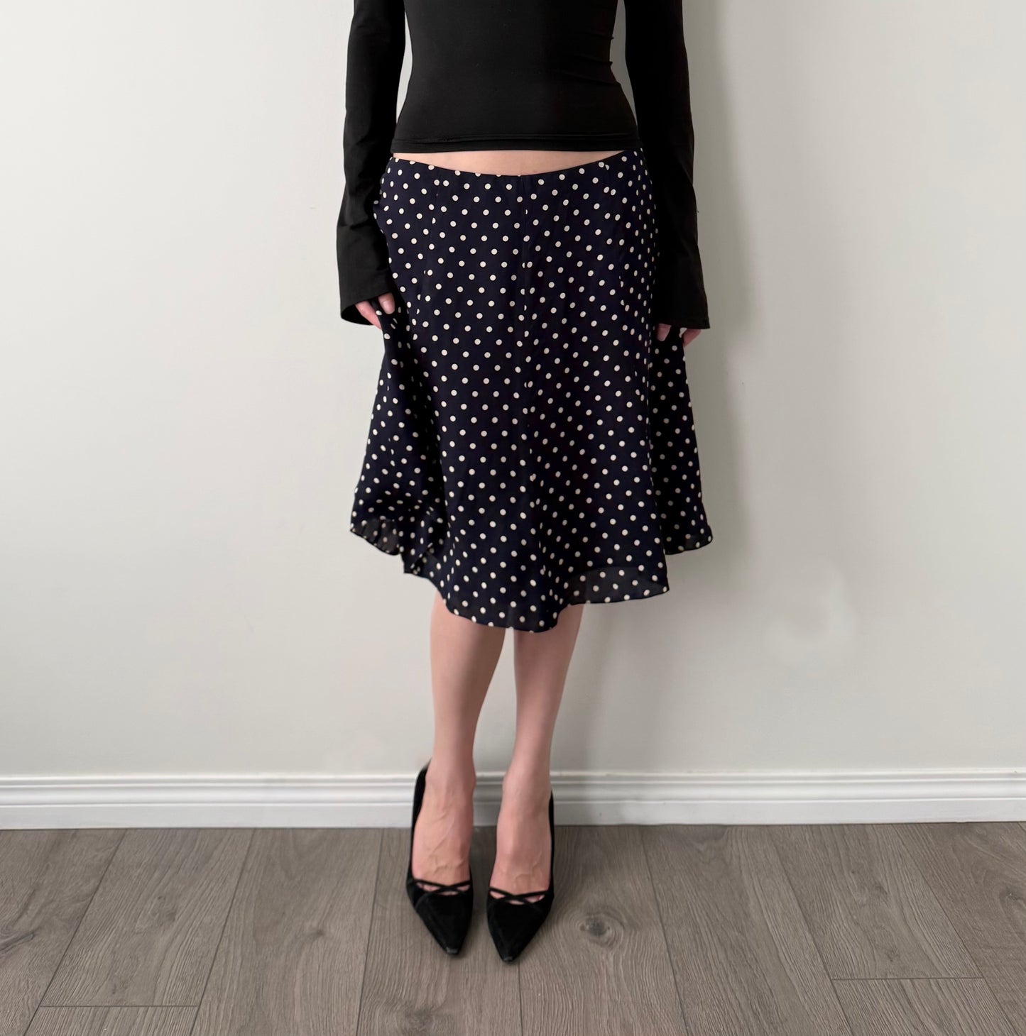 Jones New York 100% Silk Polka Dot Midi Skirt
