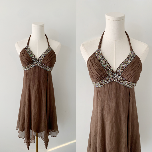 BCBG 100% silk beaded halter dress