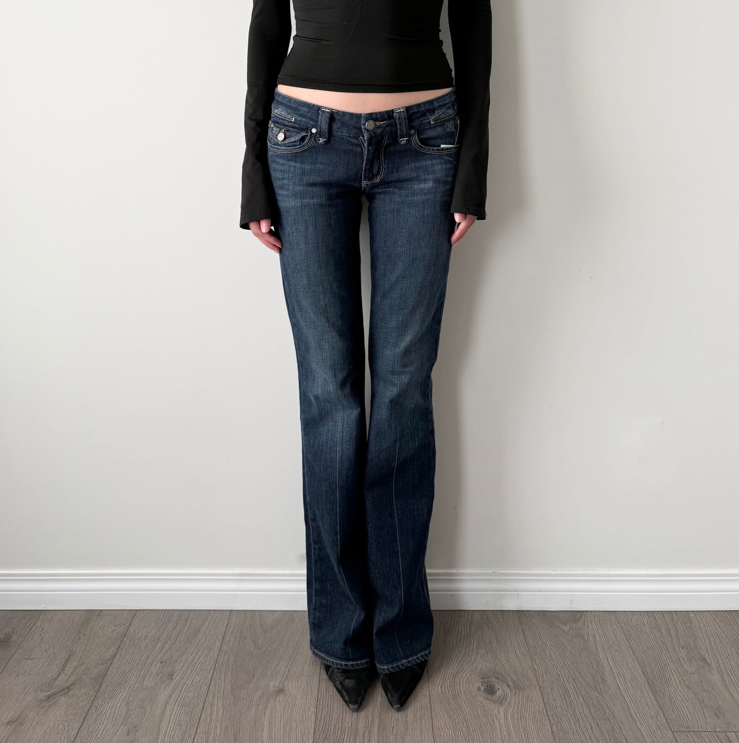 Paige low rise flare dark wash jeans