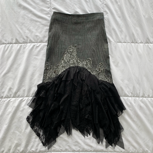 Vintage asymmetrical lace denim skirt