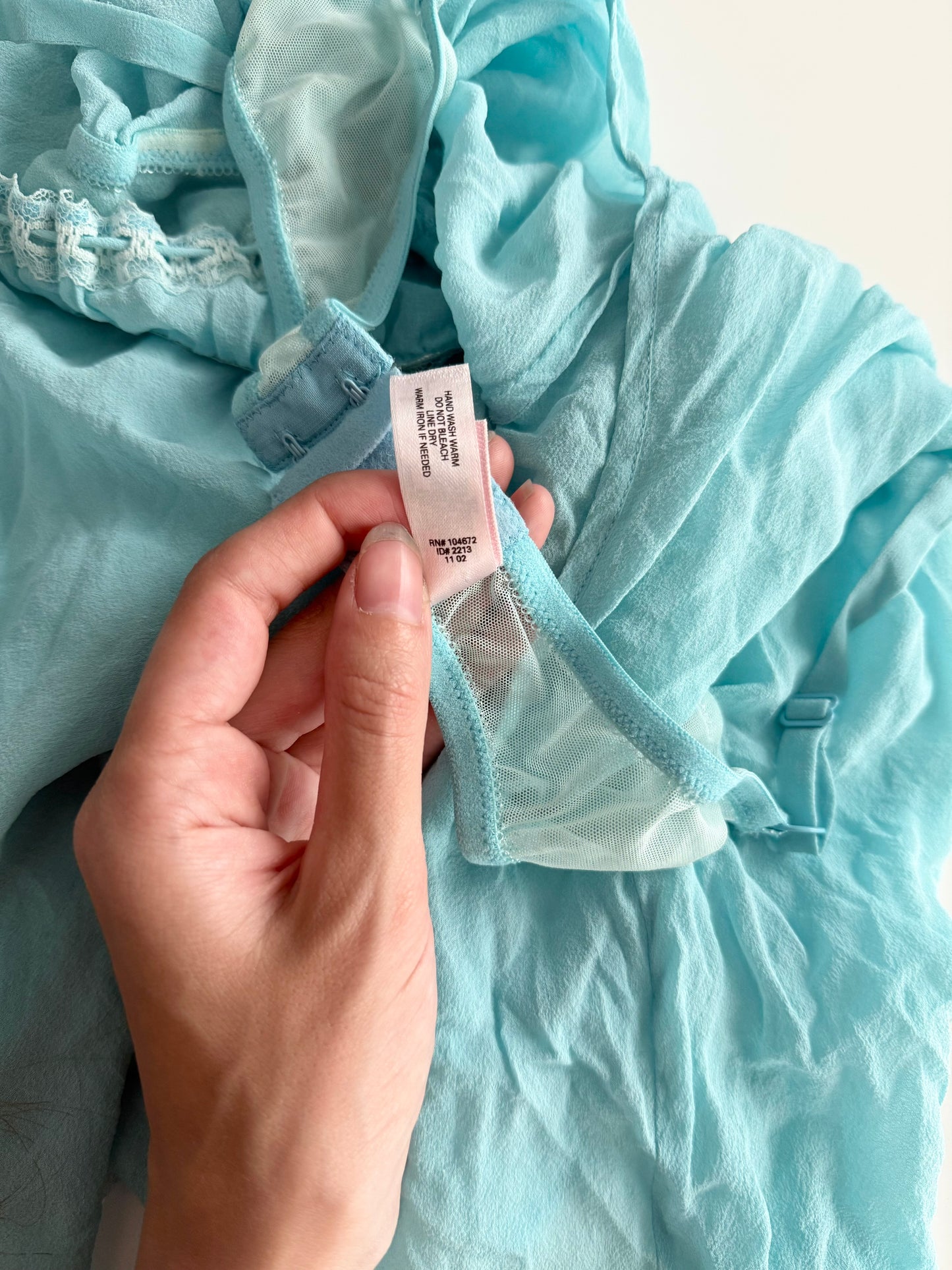 Victoria’s Secret 2002 100% silk blue mini slip dress.