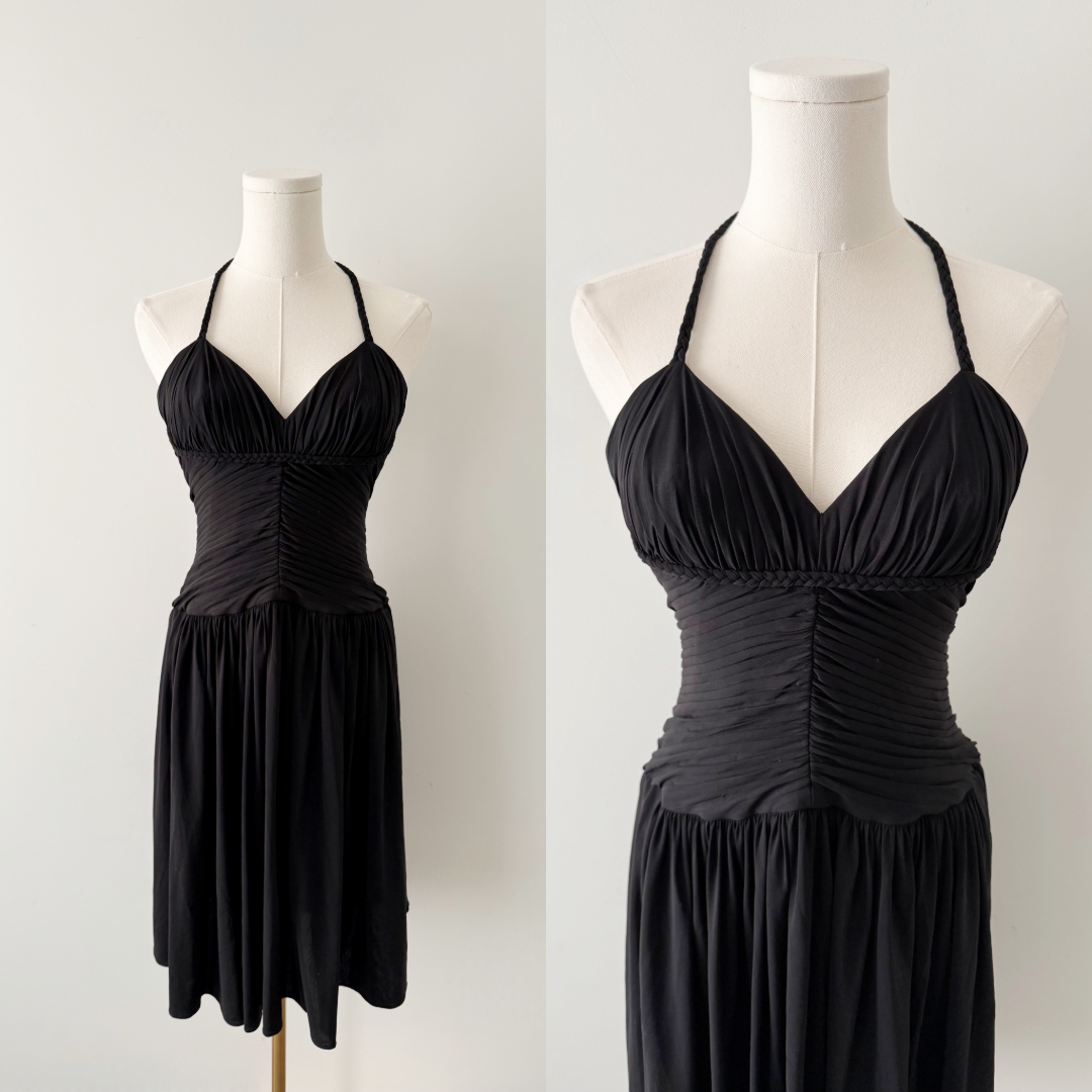 BCBG black low back midi dress